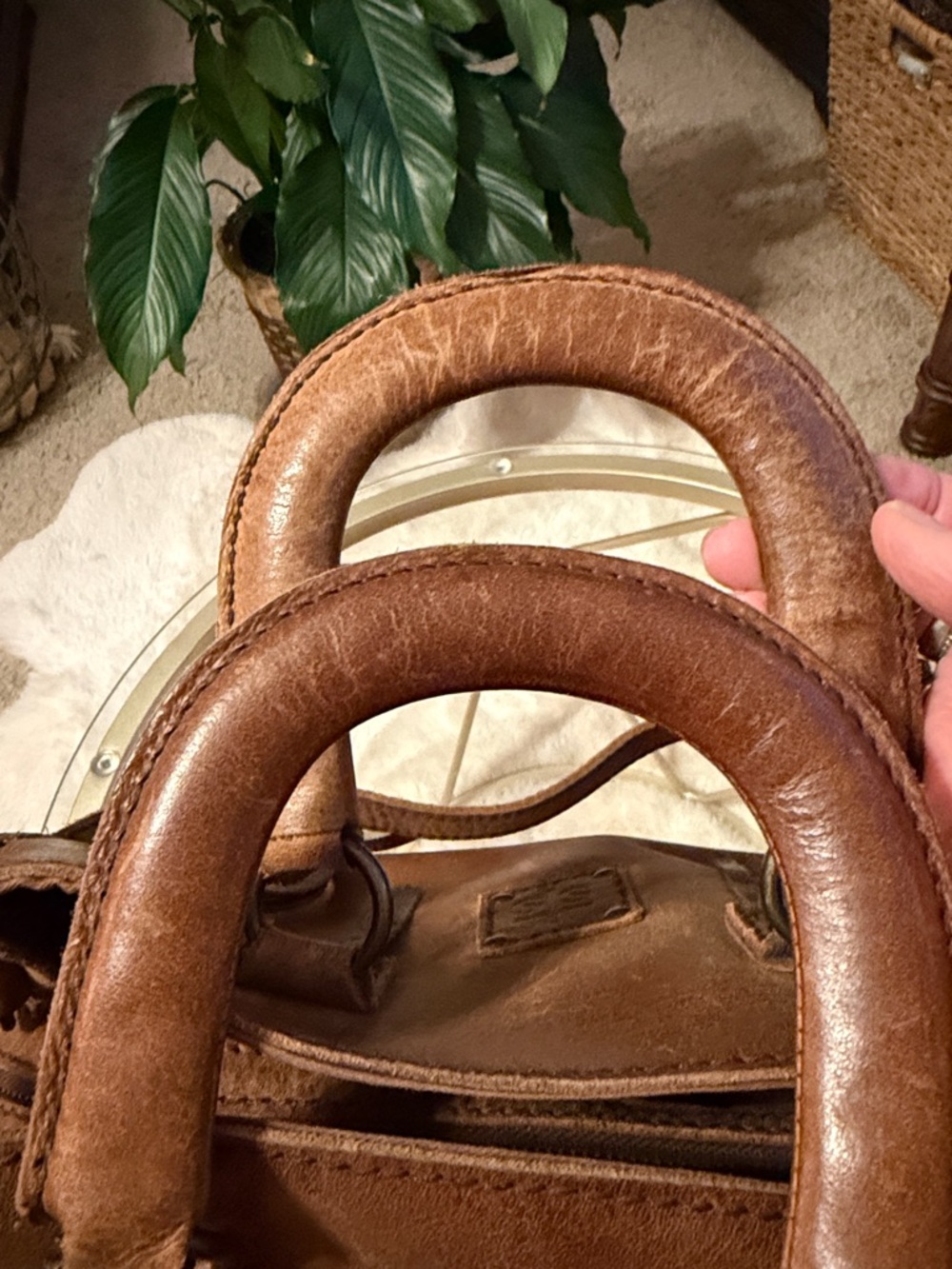 STS Ranchwear Sheridan Flower Leather Top Double Handle Brown Whipstitch Satchel - Picture 14 of 16